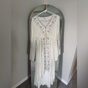 Free People Cream Embroidered Long Sleeve Dress